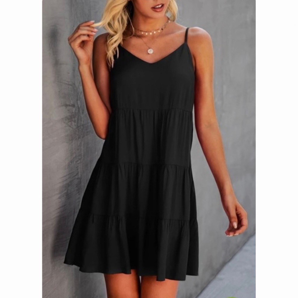 New, Black Ruffle Hem Mini Dress